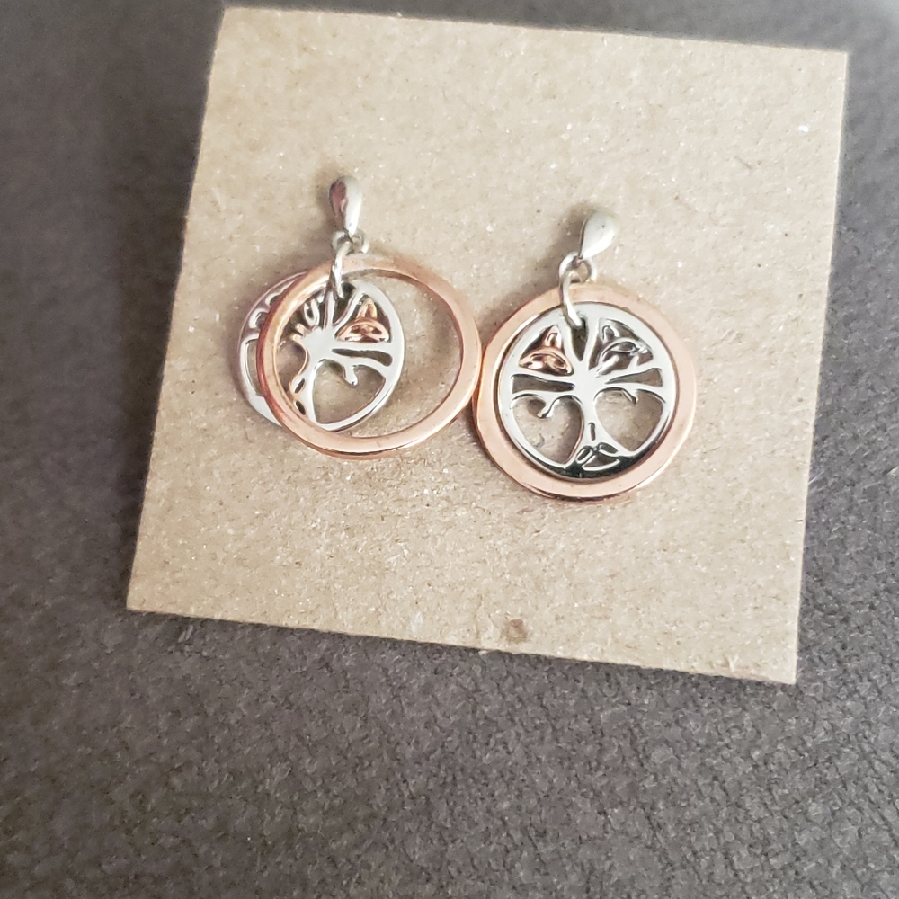 House Of Lor Silver & Irish Rose Gold Tree Of Life Earrings - Picture 10 of 11